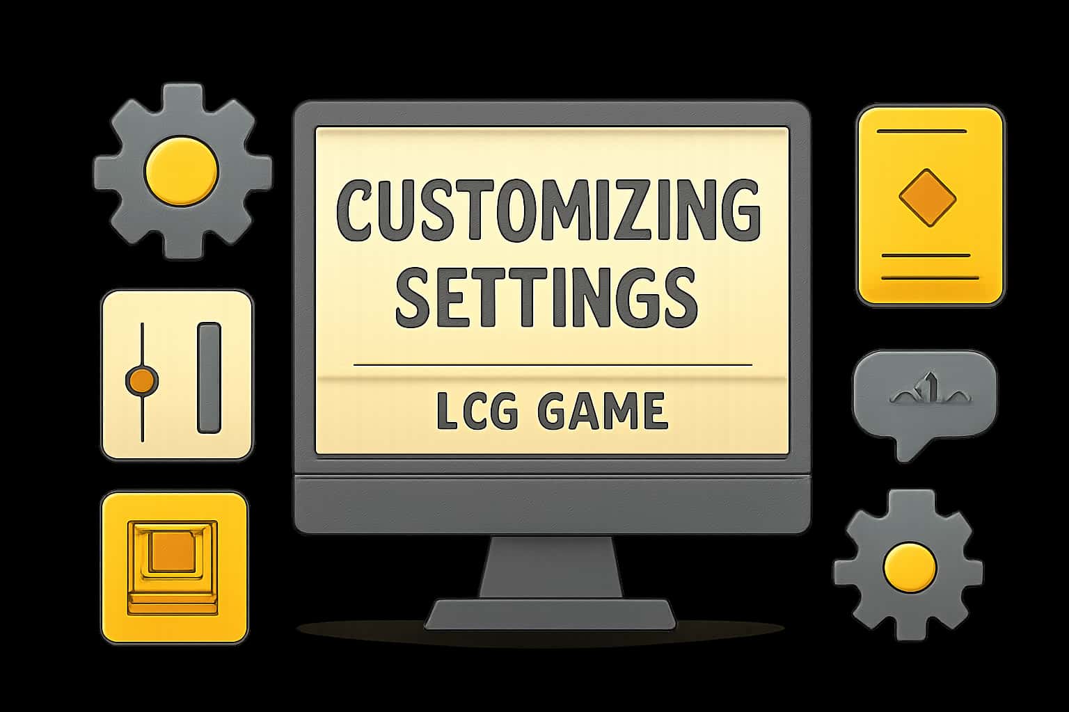 An informative visual on customizing settings in LCG Game featuring futuristic design elements.