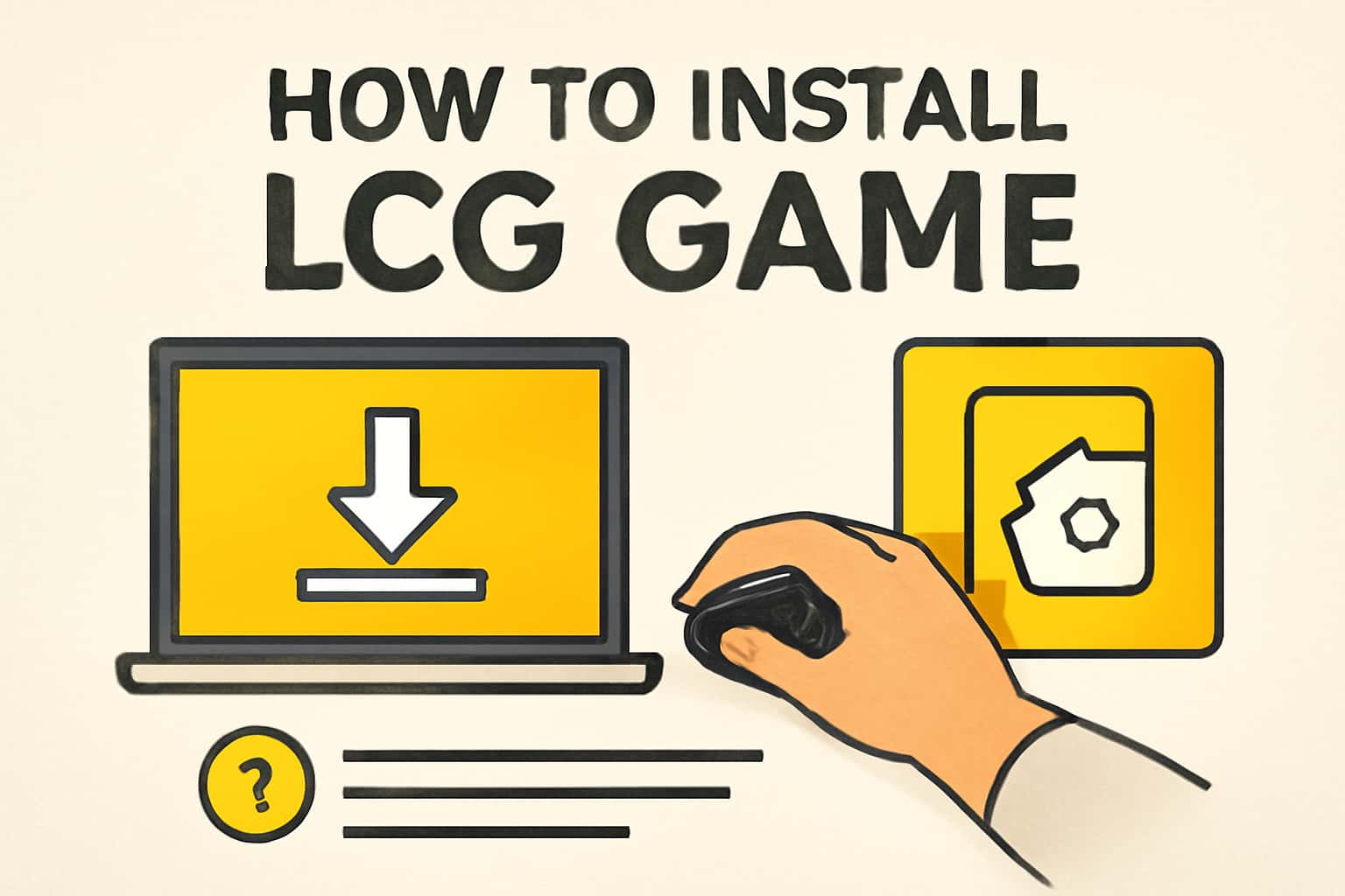 Informational scene illustrating the installation process of LCG Game with clear emphasis on the title.