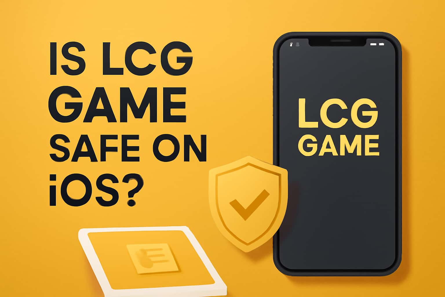 An educational scene featuring the title 'Is LCG Game Safe on iOS?' with futuristic design elements.