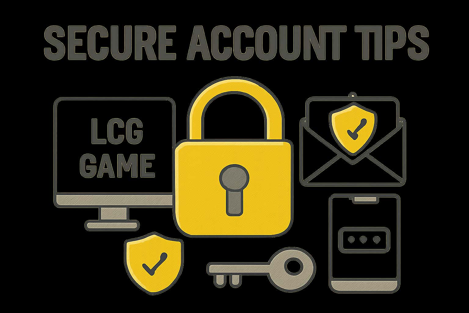 An informational graphic illustrating secure practices for LCG Game accounts.