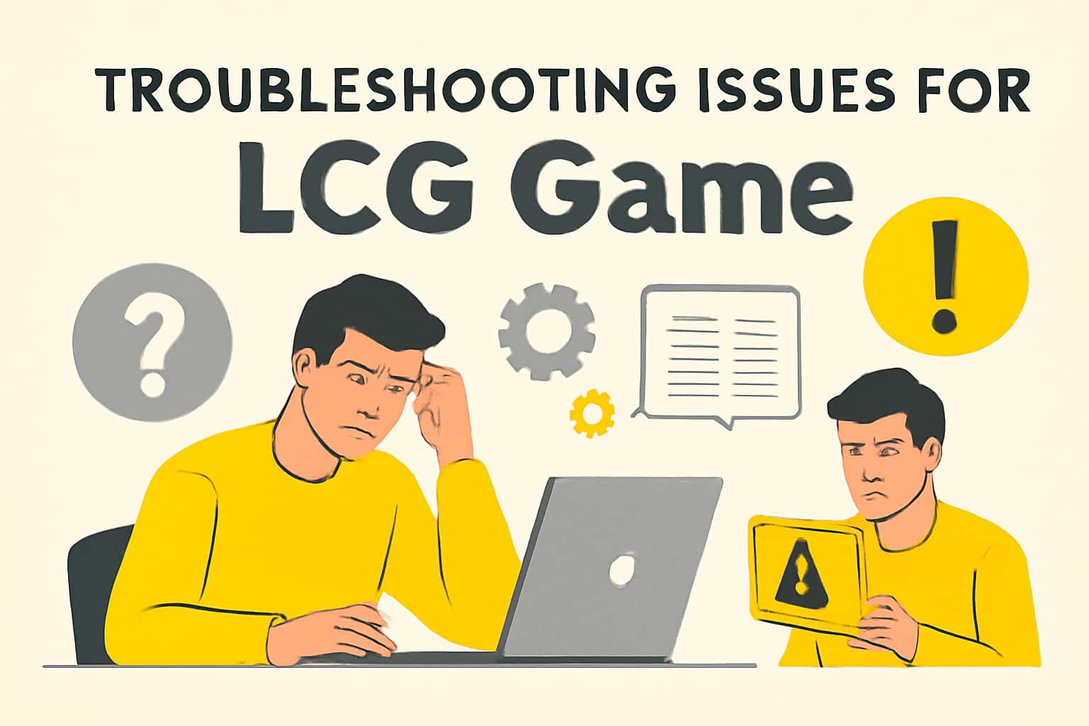 An informative landscape image depicting troubleshooting issues for LCG Game with emphasis on device compatibility.
